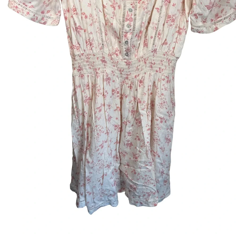 Free People Dandelion Mini Dress Women Medium Cream Pink Floral Boho Cottagecore